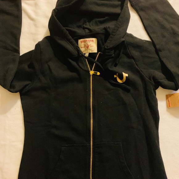true religion hoodie black and gold
